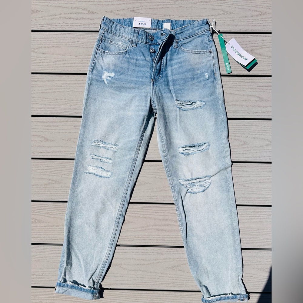 H&M Light Blue Distressed Boyfriend Jeans